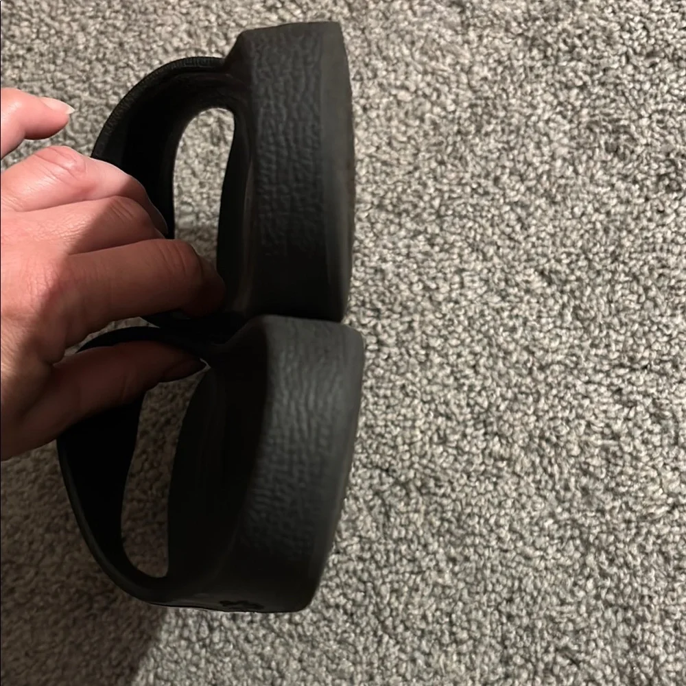 adidas Black Slide Sandals with Metallic Gold Stripes